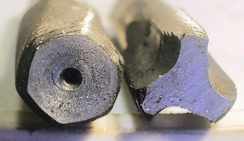 Form tap and cut tap sawn in half to show cross sections